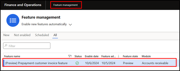 Prepayment customer invoice feature