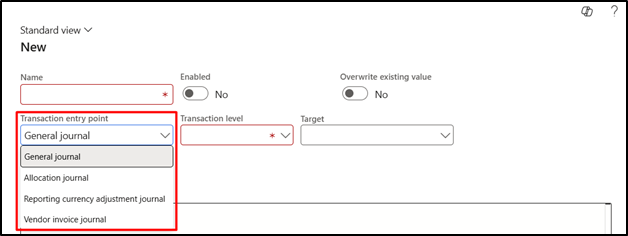 • Transaction entry point – Area where transactions are recorded, Select the required entry point from drop down.