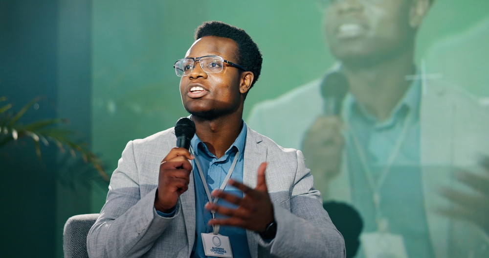 Professional speaking at conference